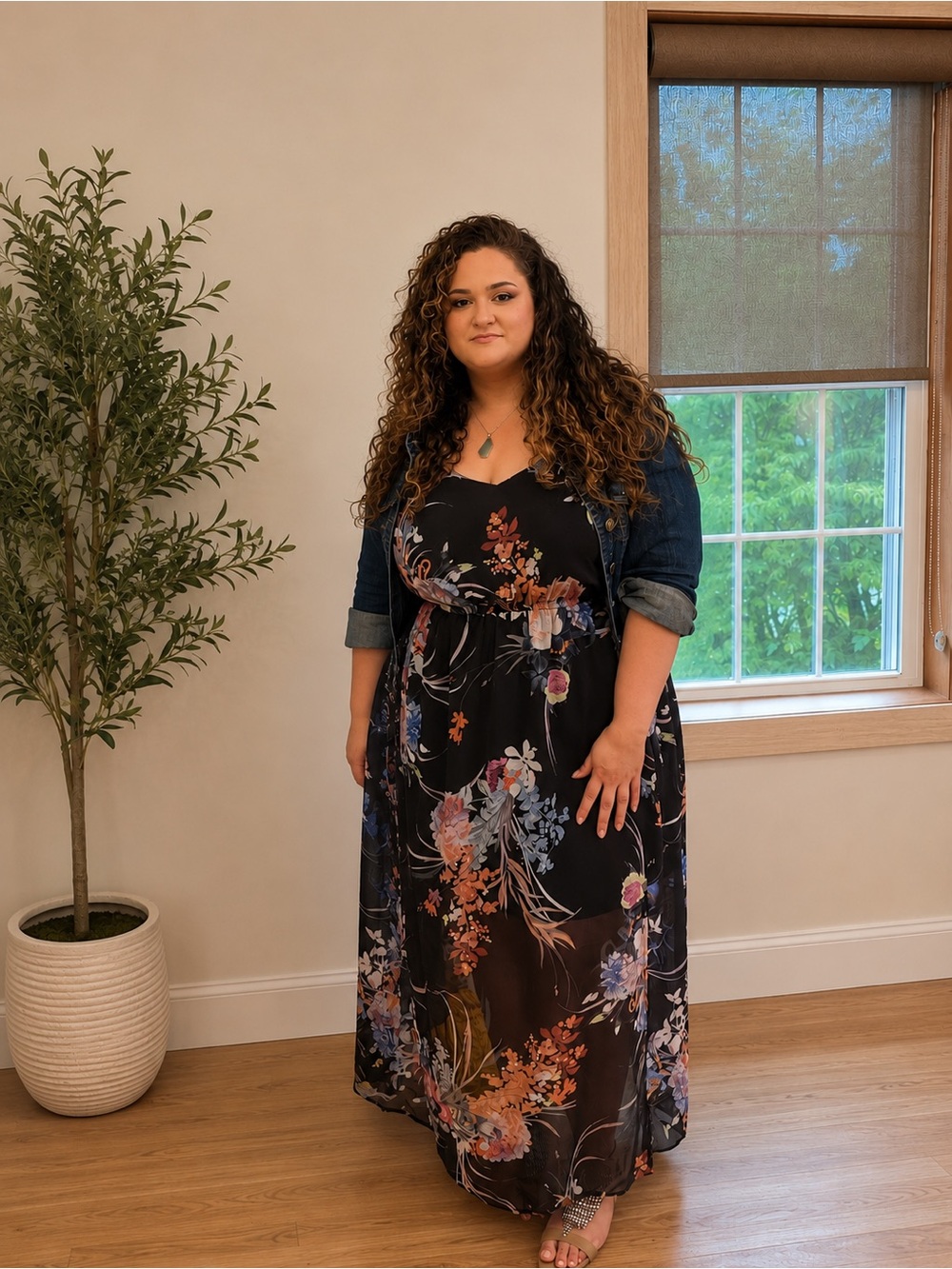 City Chic Black Floral Cold-Shoulder Maxi Dress
